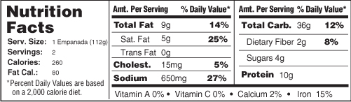 Beef Empanadas Nutritionals