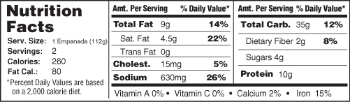 Chicken Empanadas Nutritionals